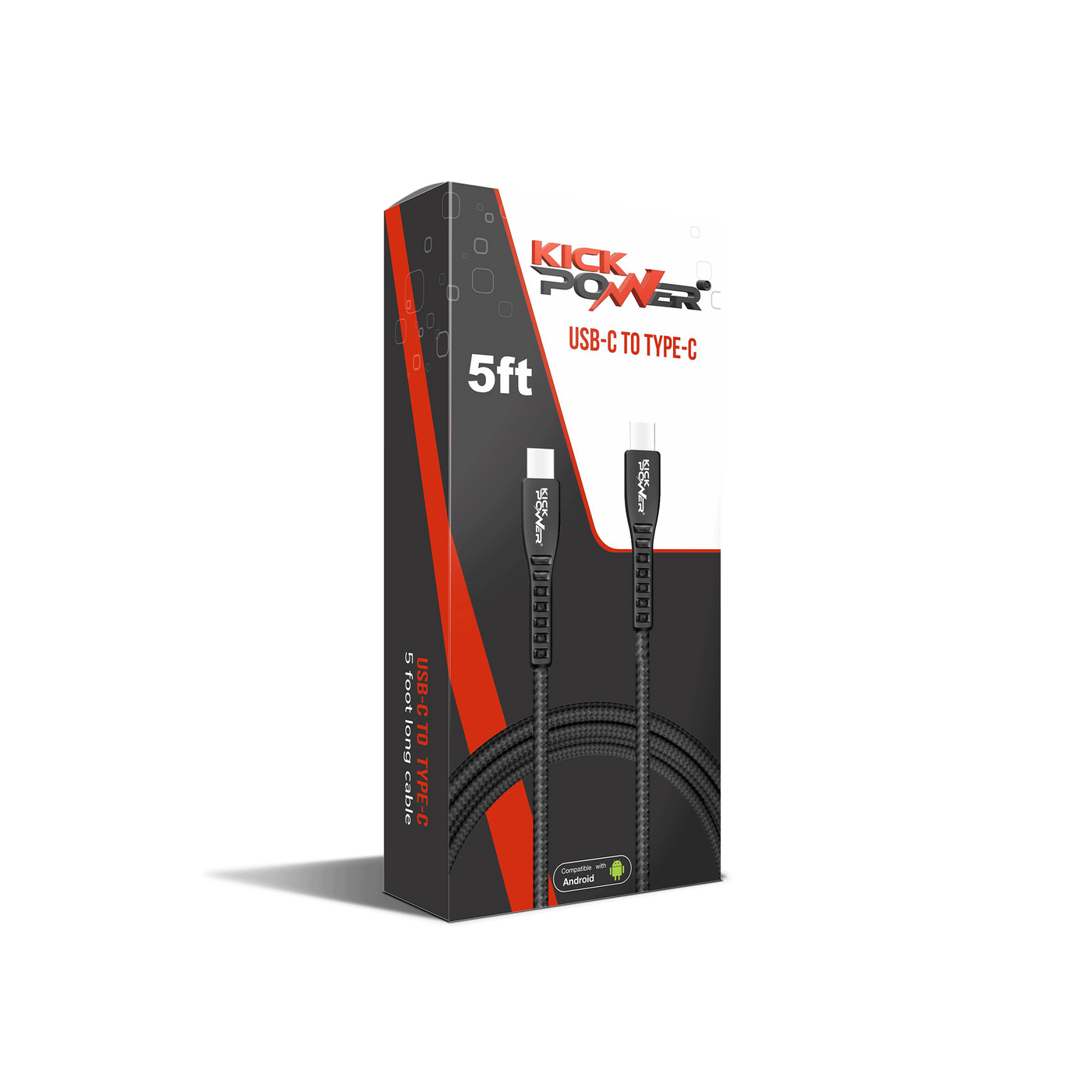 Kickpower - Fast Charging USB-C to USB-C Cable for any Smart Device (5ft)