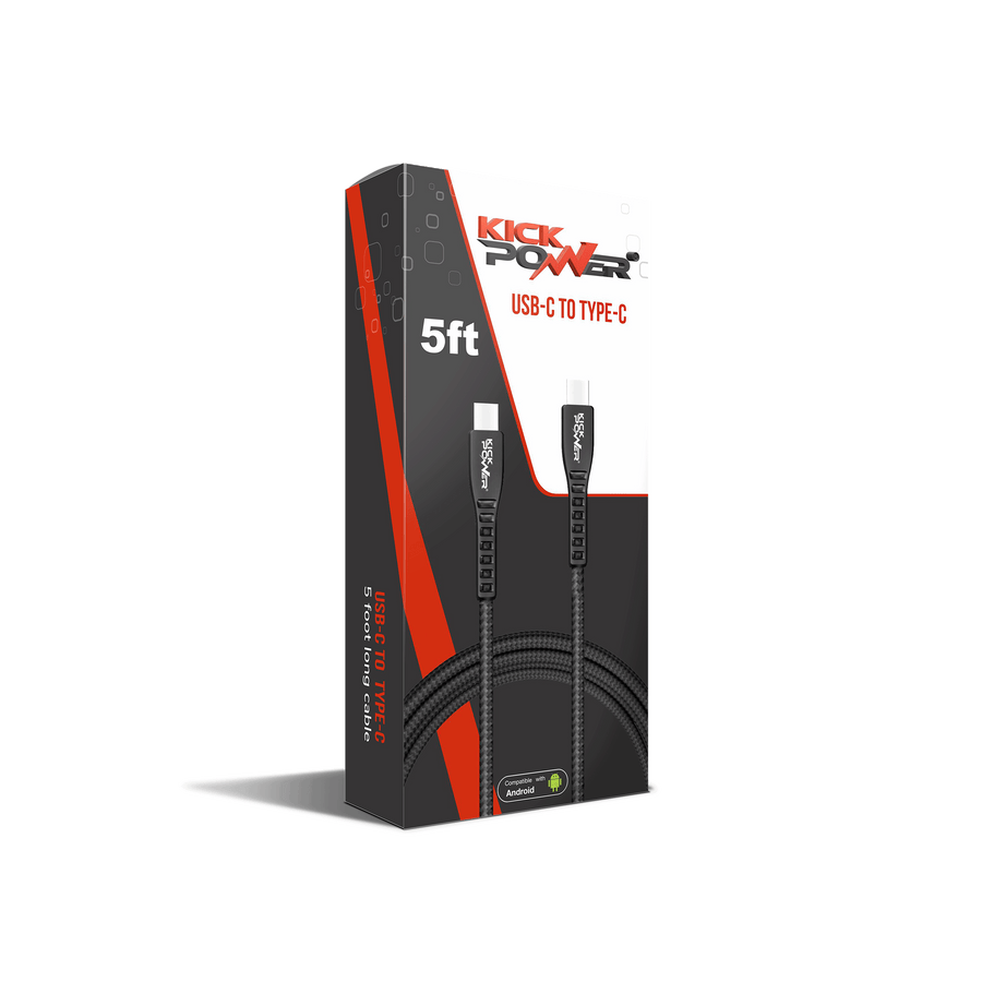 Kickpower - Fast Charging USB-C to USB-C Cable for any Smart Device (5ft)