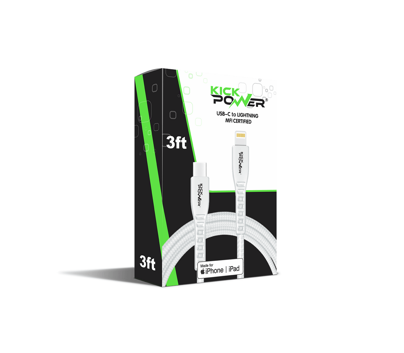 Kickpower - Fast Charging USB-C to Lightning Cable MFi Certified (3ft)