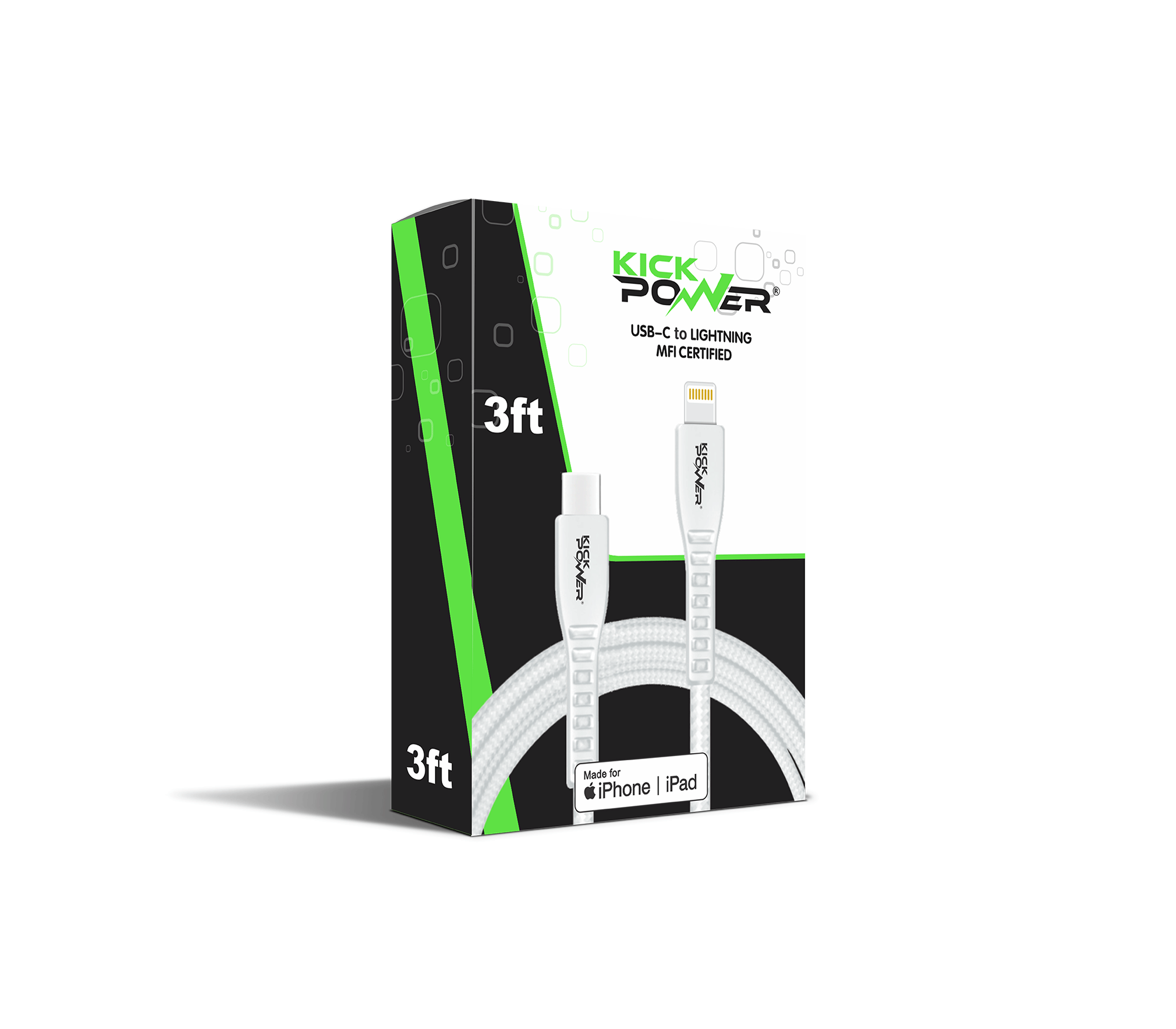 Kickpower - Fast Charging USB-C to Lightning Cable MFi Certified (3ft)