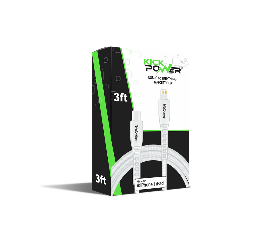 Kickpower - Fast Charging USB-C to Lightning Cable MFi Certified (3ft)