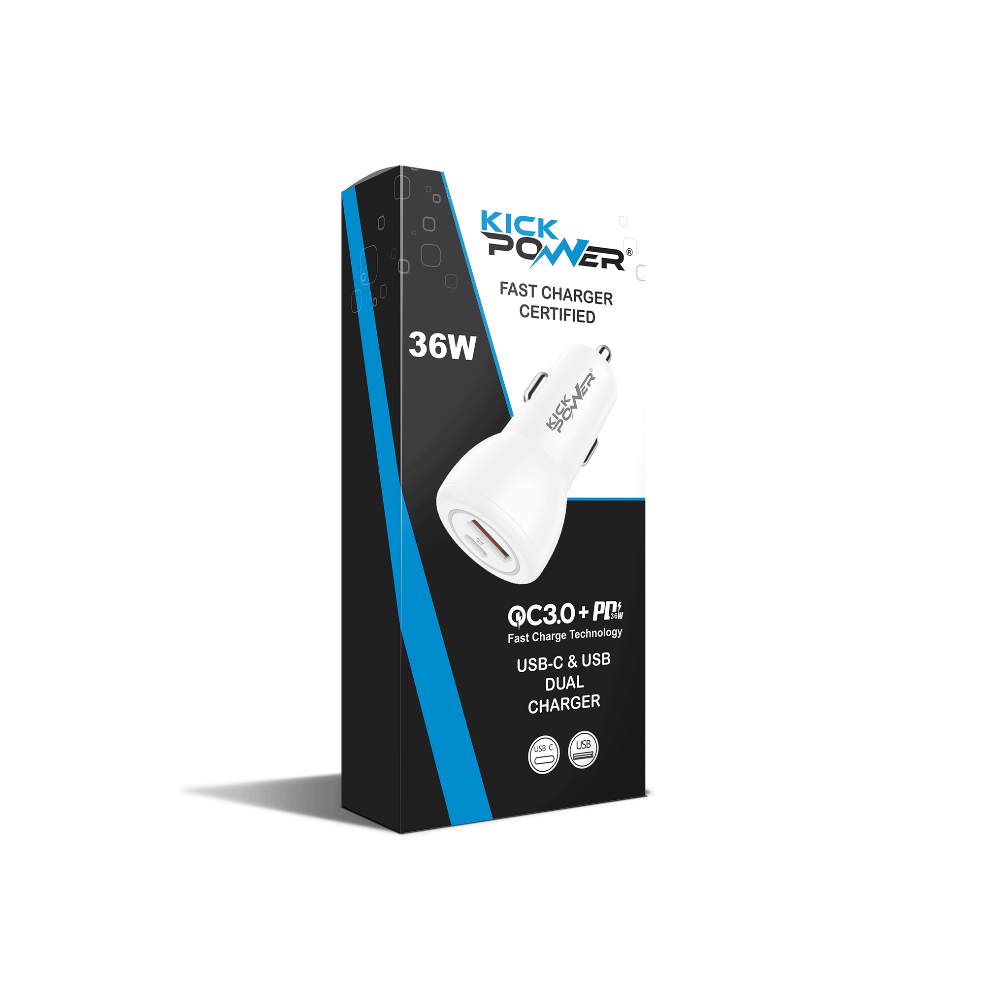 Kickpower - Fast Charging 36-Watt Dual Port PD Car Charger for any Smart Device