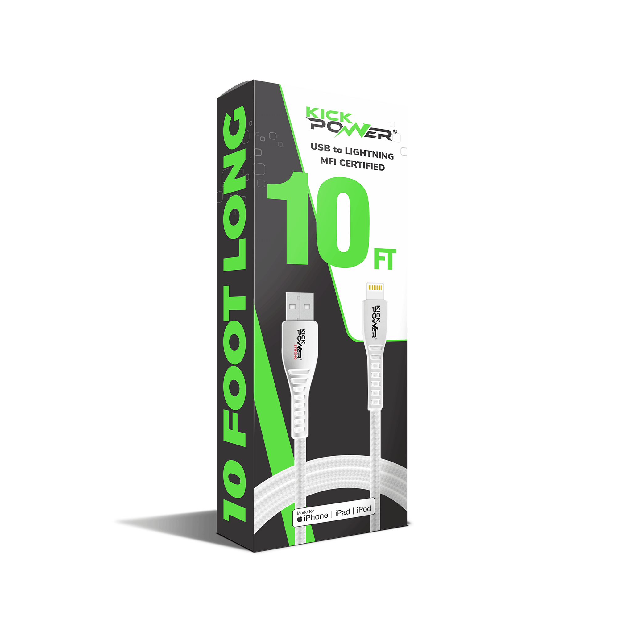 Kickpower - Fast Charging USB-A to Lightning Cable MFi Certified (10ft)