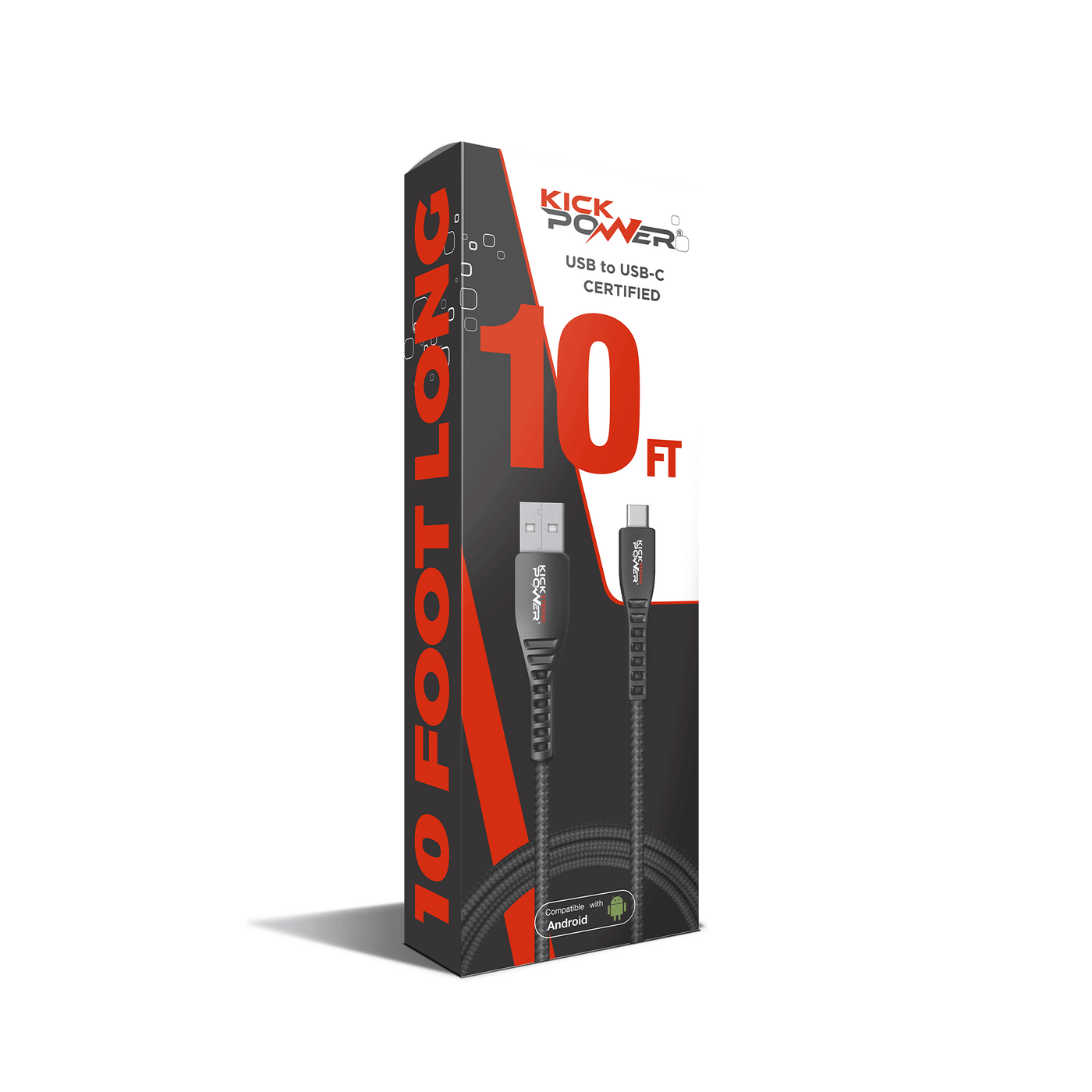 Kickpower - Fast Charging USB to USB-C Cable for any Smart Device (10ft)